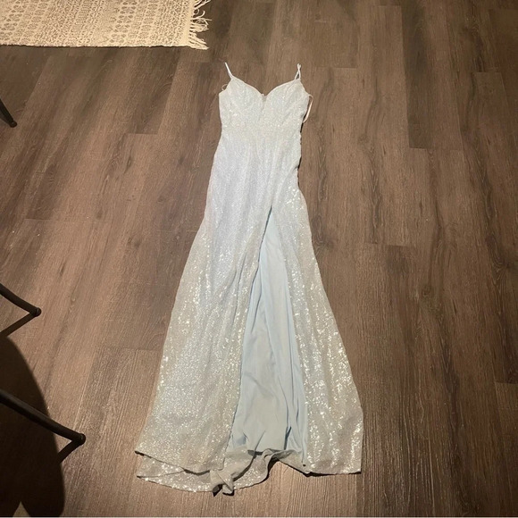 Windsor Lizza Formal Sequin Slit Long Dress in Light Blue Prom Bridesmaid - Picture 12 of 13